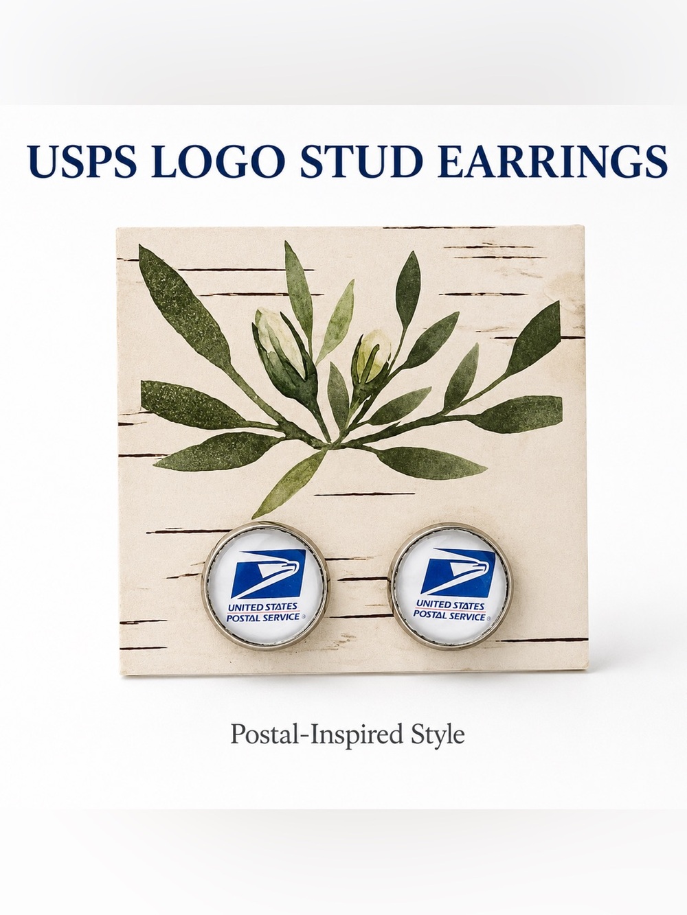 White and Blue Postal Service Inspired Earrings